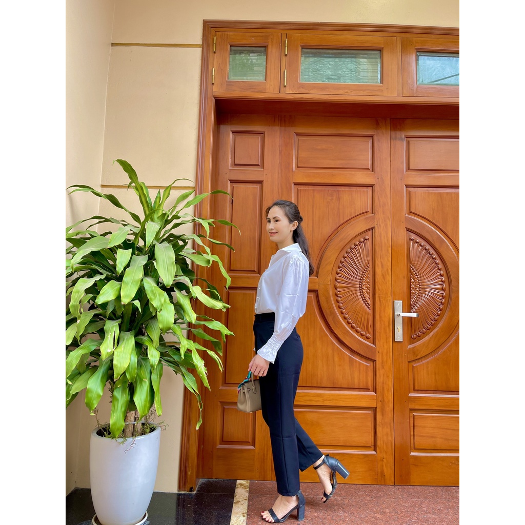 Áo sơ mi trắng nữ tay bồng cúc cài Hạt siêu đẹp mặc đi chơi, đi làm, đi học đều đẹp   ASM02