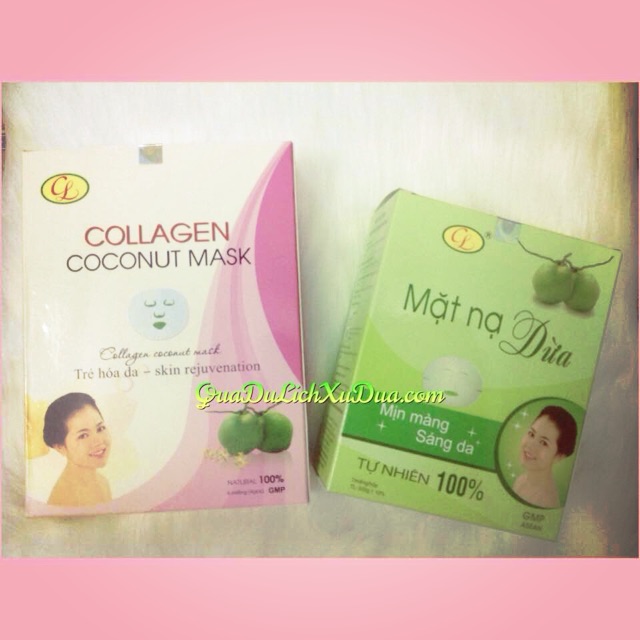 Hộp 7 miếng Mặt nạ dừa Nguyên chất + Hộp 4 miếng Mặt nạ dừa Collagen Thương Hiệu Dừa CỬU LONG