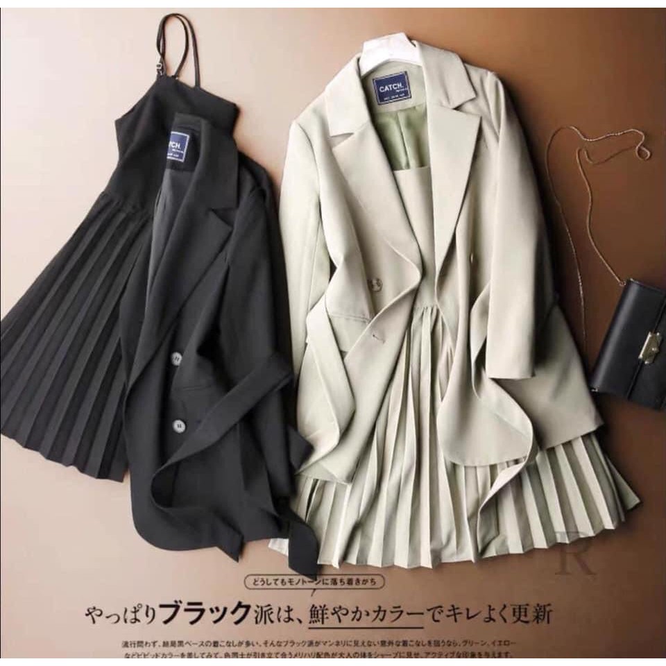 Set vest 3 món : Áo vest + váy dây + đai thắt