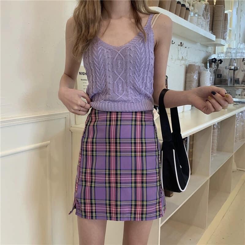 Chân Váy Kẻ Ulzzang Nhiều Màu Ngắn Xẻ Đùi | BigBuy360 - bigbuy360.vn