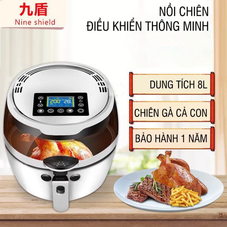 NỒI CHIÊN KHÔNG DẦU ĐIỆN CƠ NINE SHIELD 8L/1500W MẶT KÍNH THỦY TINH CHỊU NHIỆT