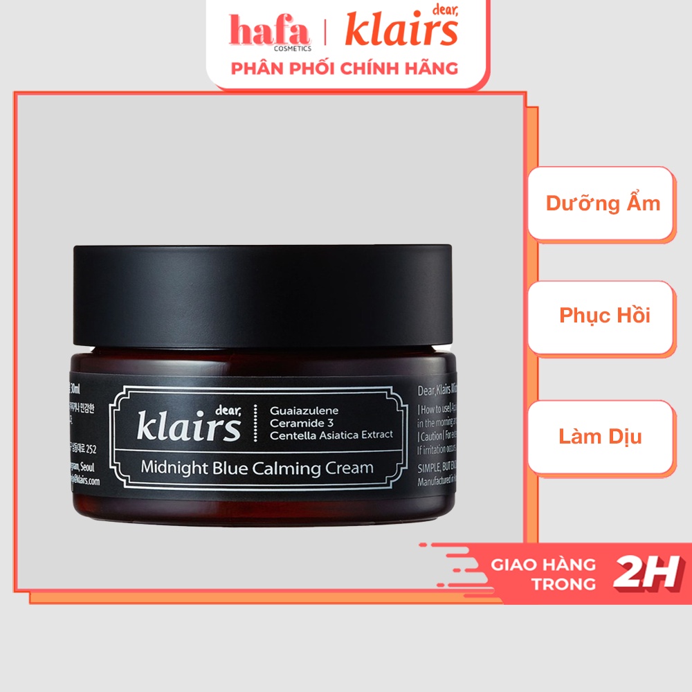 Kem Dưỡng Làm Dịu, Phục Hồi Da Tổn Thương, Nhạy Cảm Klairs Midnight Blue Calming Cream 30ml _ Dear Klairs Chính Hãng