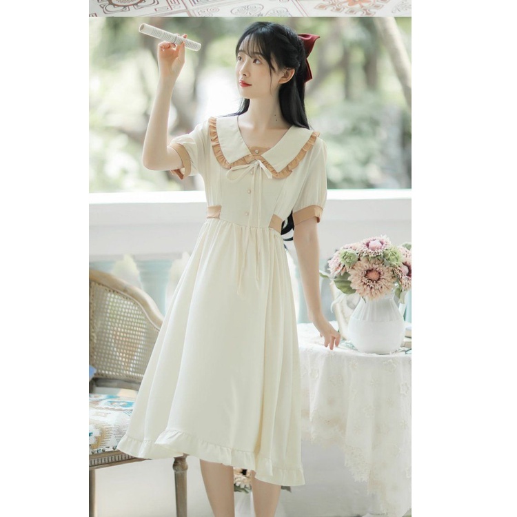Đầm Trắng Dáng Dài Cổ Búp Bê Thời Trang Mùa Hè 2022 Mới Phong Cách Pháp Cho Nữ