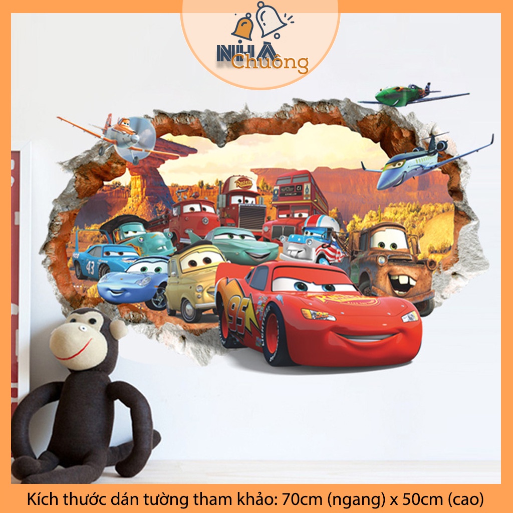 Decal Dán Tường 3D Hình Đoàn Ô Tô Cho Bé Trang Trí Nhà Cửa C106