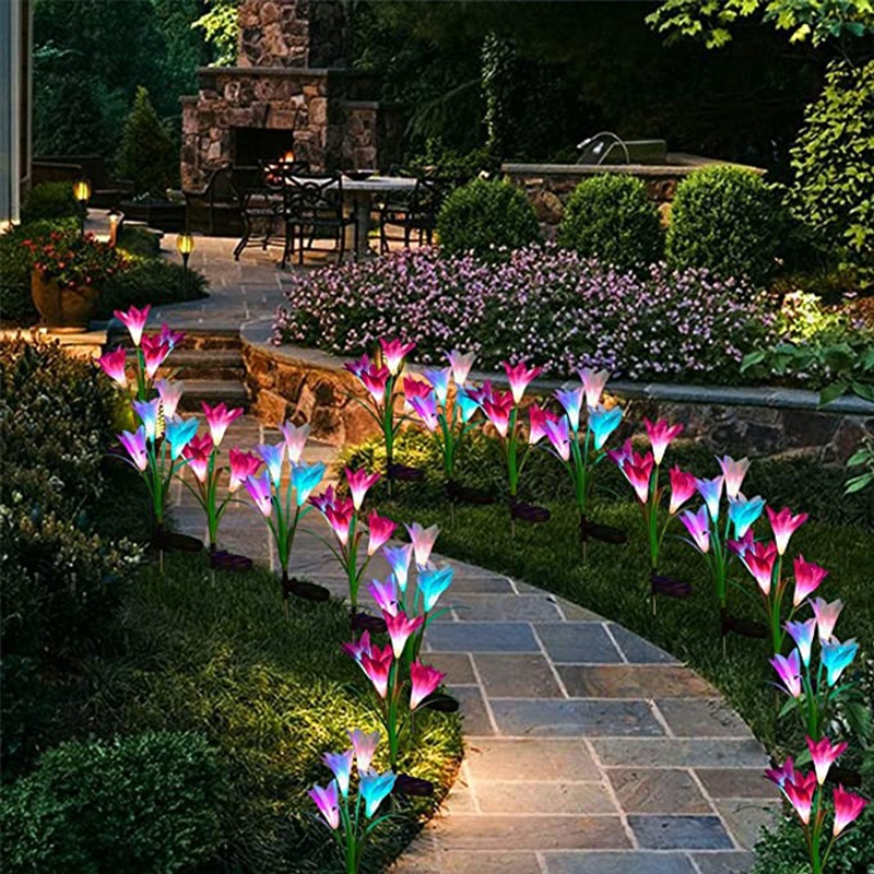Đèn Trang Trí Sân Vườn Chống Nước Hình Hoa Lily Lớn Hơn 4 Chế Độ Chạy Bằng Năng Lượng Mặt Trời