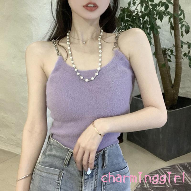 Áo croptop hai dây cổ chữ U màu sắc thời trang sành điệu cho nữ