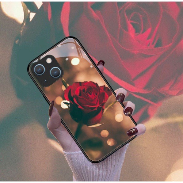 Ốp lưng Điện Thoại Kính Cường Lực In Hình hoa hồng thanh lịch cho iphone 6,7,8,X,11,12,13 pro max, xs max 7 plus, 11 pro