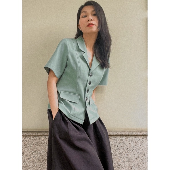 Áo blazer tay ngắn xanh mint đậm Kathryn.thecitilook | BigBuy360 - bigbuy360.vn