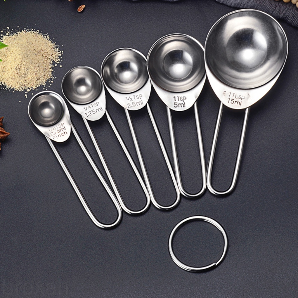 Set 5 muỗng đo lường bằng thép không gỉ có thể xếp chồng lên nhau