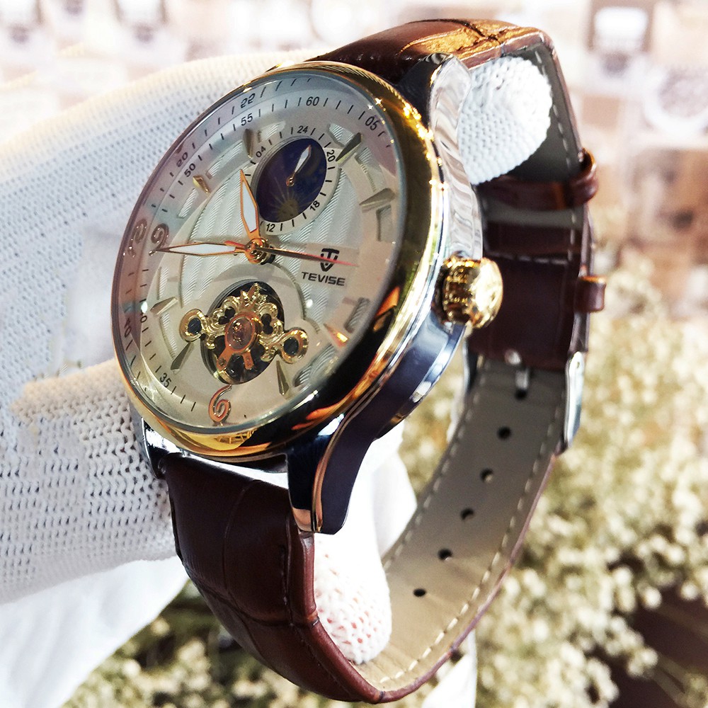 Đồng hồ nam TEVISE T820 automatic, Dây da cao cấp, Full hộp, chống nước, chống xước, Thẻ bảo hành 3 năm