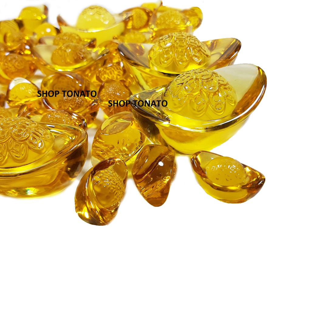 THỎI VÀNG PHONG THỦY KIM NGUYÊN BẢO PHÁT TÀI LỘC CÓ HOA VĂN THỦY TINH ĐỦ SIZE