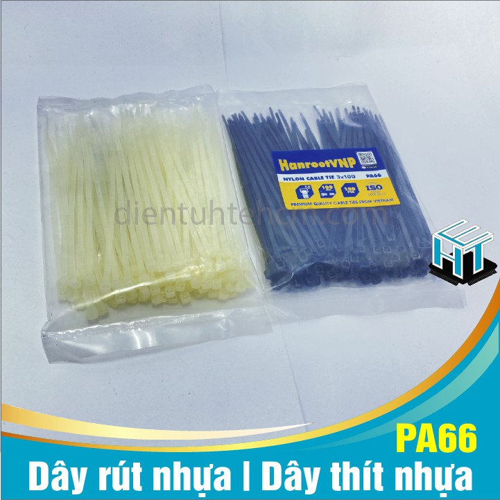 Dây rút nhựa PA66 ,  Lạt nhựa Loại 5x300mm 2 màu đen trắng