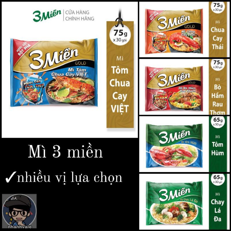 Mì 3 miền nhiều hương vị lựa chọn (Bán lẻ 1 gói)