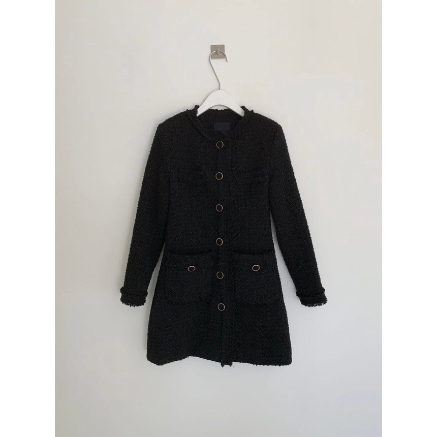 Váy dạ tweed cổ tròn 2 túi bên hông