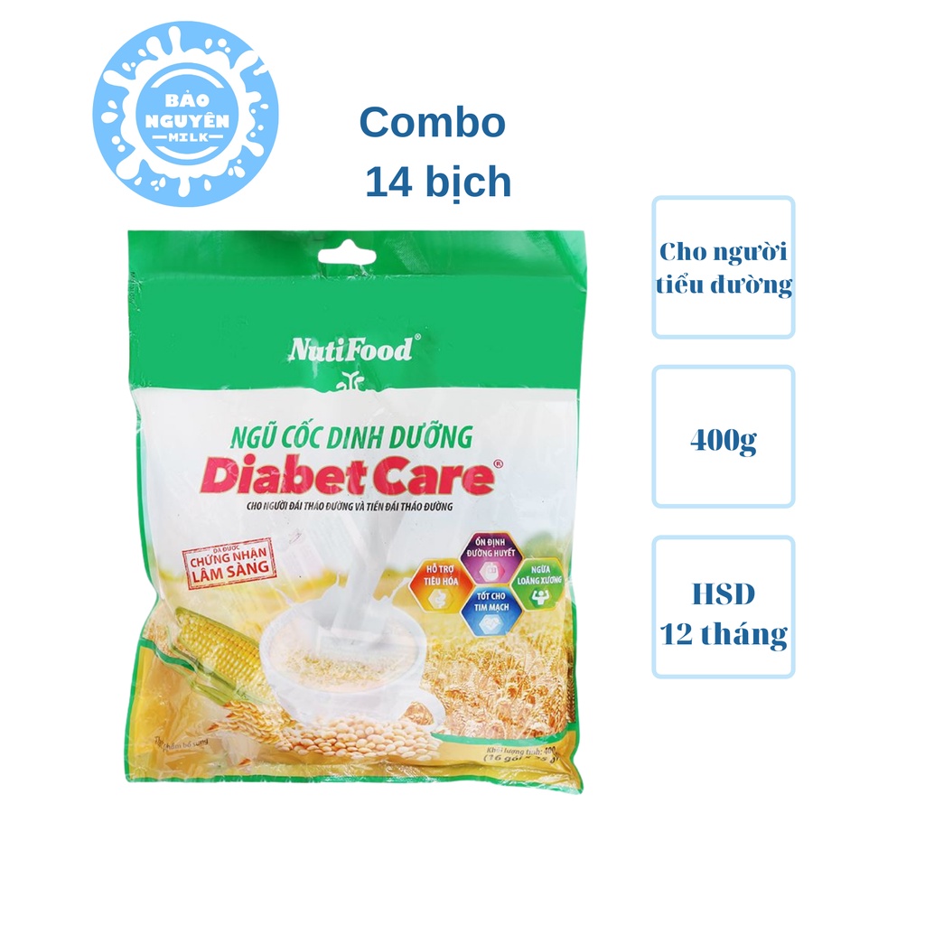 Thùng 14 bịch Ngũ cốc dinh dưỡng NutiFood nguyên cám Diabet Care bịch 400g