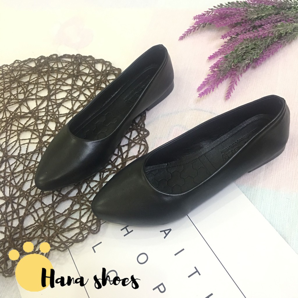 Hình Thật - Giày búp bê nữ trơn da mềm mũi nhọn dáng basic