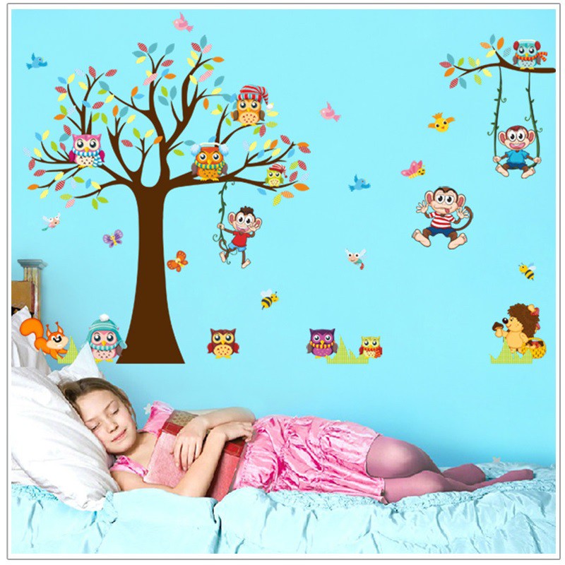 Decal dán tường tranh dán trang trí phòng bé yêu hình các con vật dễ thương, ngộ nghĩnh vừa học vừa chơi AmyShop DB085