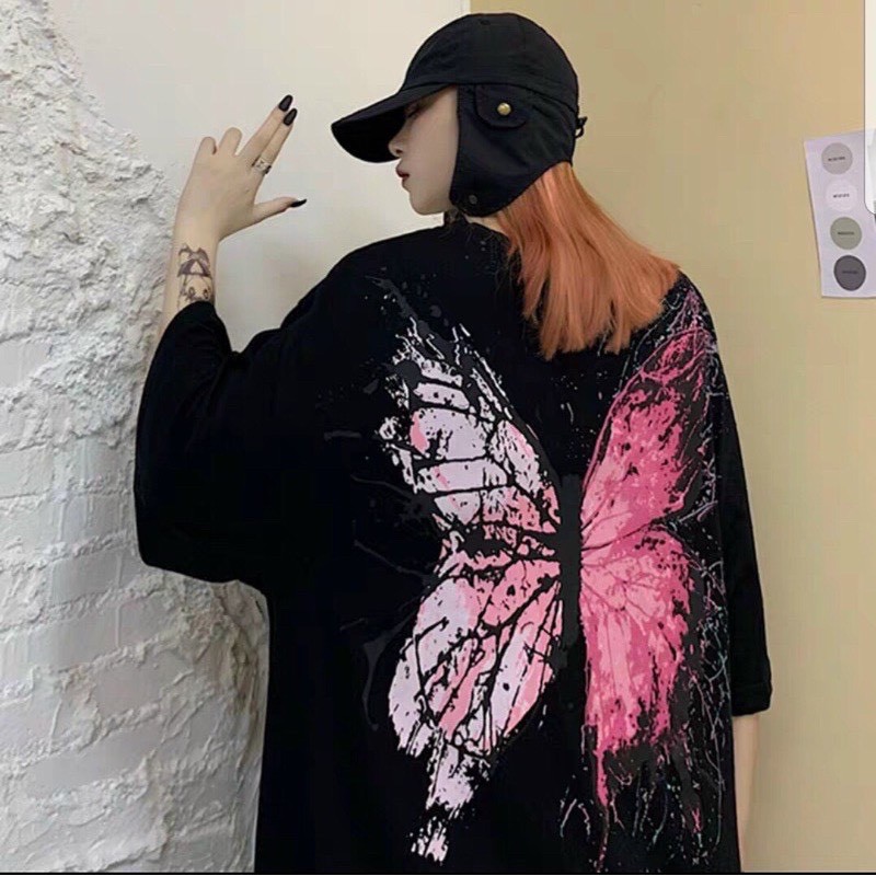 [Mã SKAMSALE06 giảm 10% tối đa 100K đơn 150K] Áo thun unisex from rộng cổ tròn tay lỡ freesize 38 - 70kg áo bướm | BigBuy360 - bigbuy360.vn