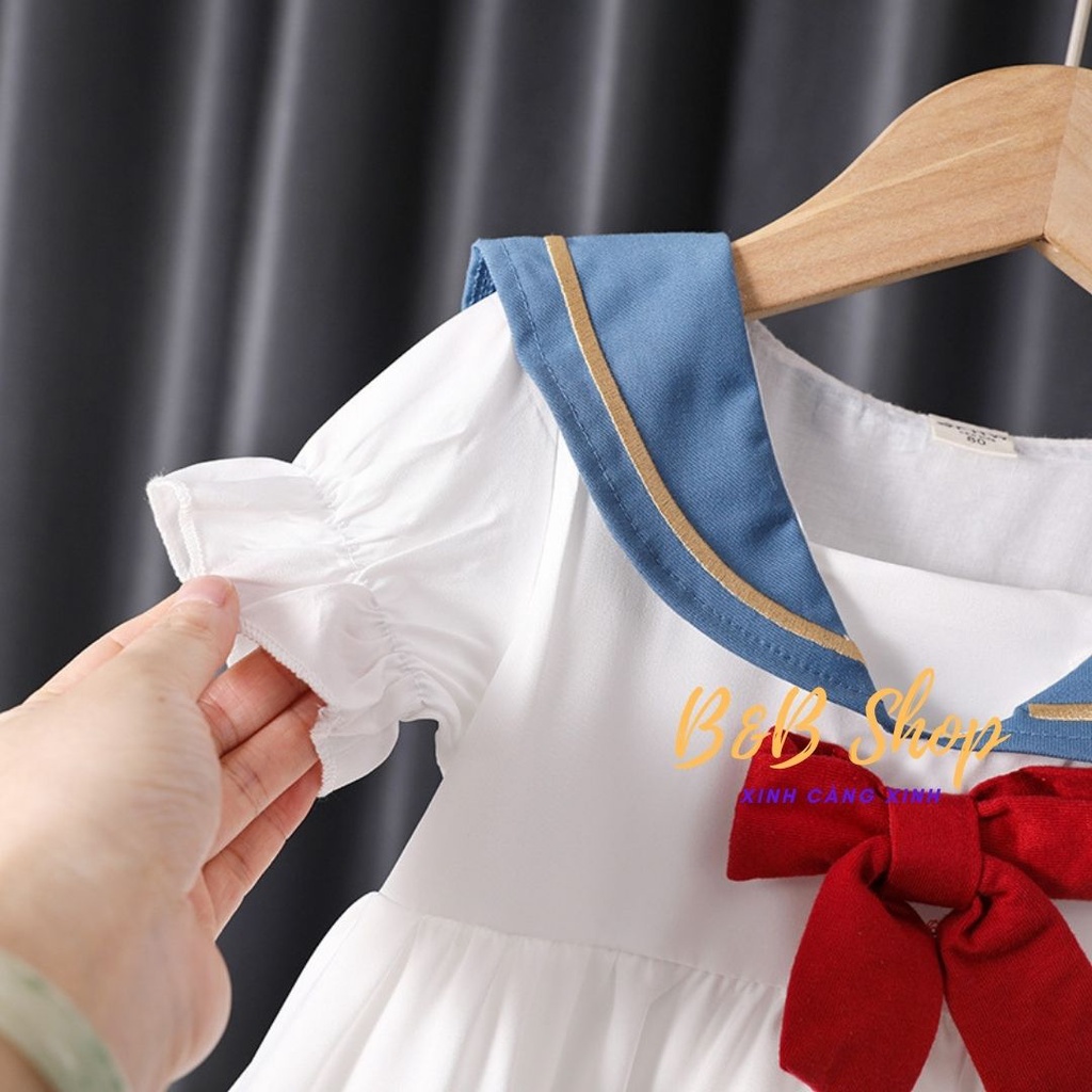 Đầm ThủyThủ Trẻ Em Cao Cấp Váy Thắt  Nơ Lai Bí Phong Cách Thanh Lịch Kiểu Pháp Cho Các Bé Gái Từ 2-8 Tuổi Bao Đổi Trả
