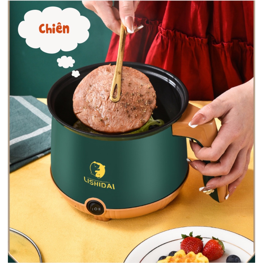 Nồi Lẩu Điện Ca Nấu Mì, Chiên, Sào Đa Năng Lishidai Mini LZH-18 Dung Tích 1.8L - Lòng Nồi Chống Dính - Bảo Hành 1 Năm