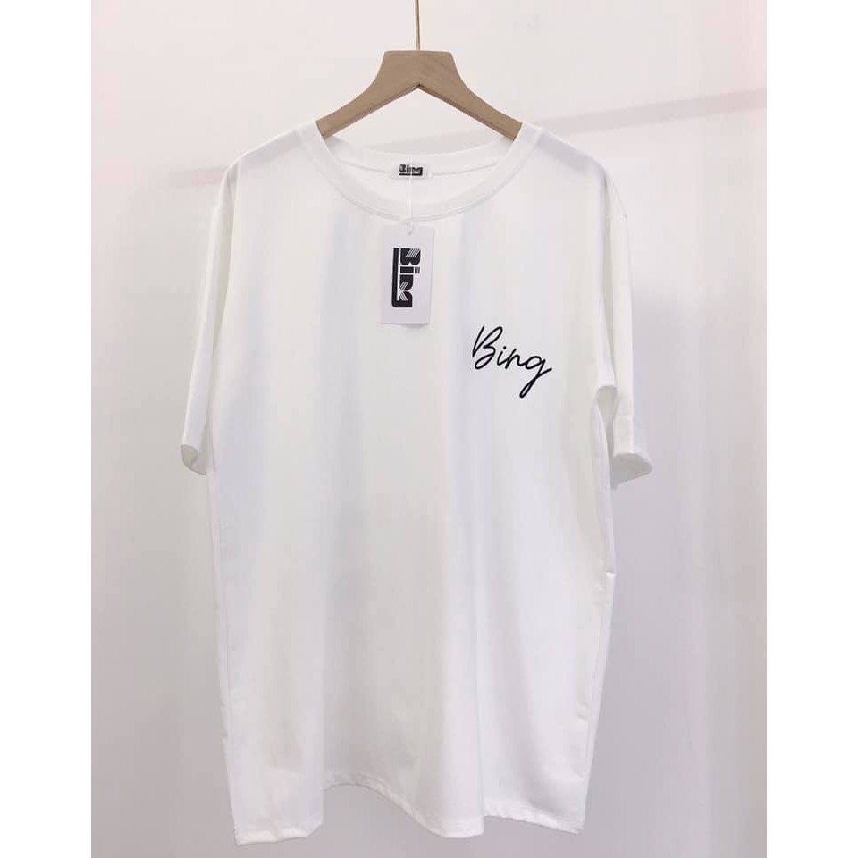 Áo thun unisex gam màu pastel tay lỡ in chữ ngực dáng dài