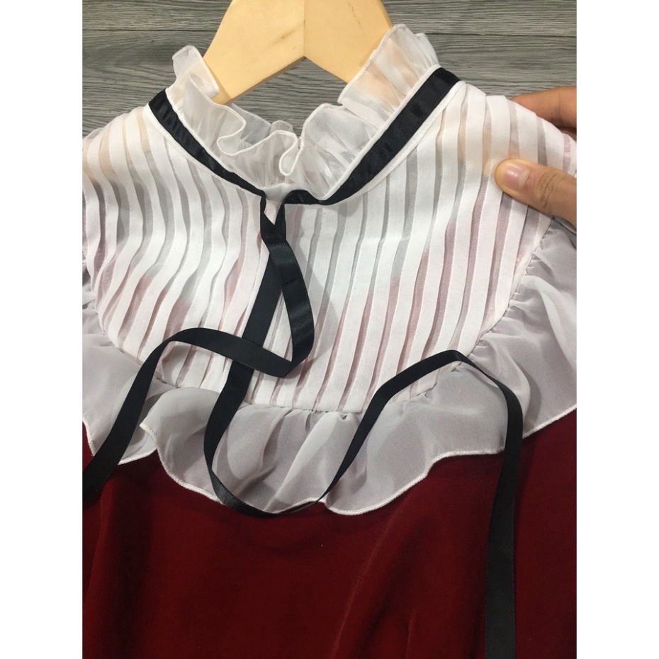 Váy nữ Thiết Kế xòe dài tay nơ cổ Đầm nhung dự tiệc sang chảnh HN clothing v23 2 | BigBuy360 - bigbuy360.vn