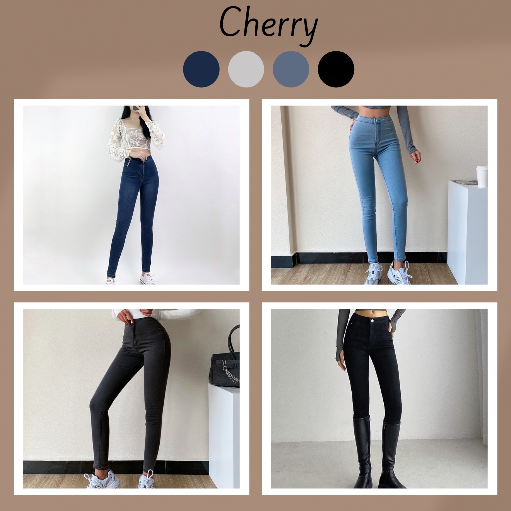Quần bò nữ lưng cao co giãn không túi CHERRY, Quần jean cạp cao bigsize skinny jeans dáng ôm trơn dài T021 | WebRaoVat - webraovat.net.vn