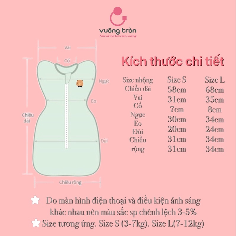 Nhộng chũn cho bé cao cấp Vuông Tròn ủ kén lưới thoáng khí phong cách Hàn Quốc đẹp an toàn cho bé ngủ ngon