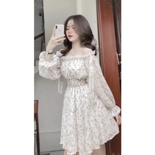 Váy hoa nhí trễ vai tay bồng
