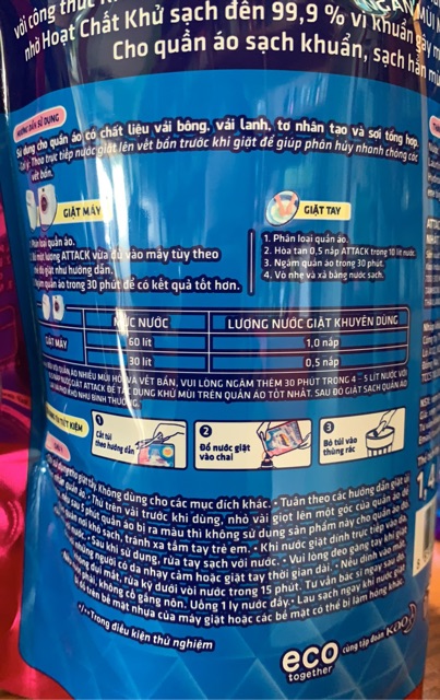 Nước giặt Attack Khử Mùi Extra hương hoa 1.4L
