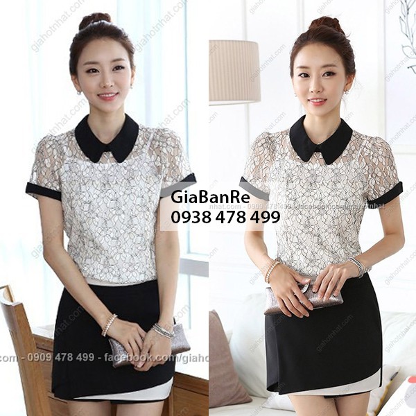 MS: 2413 - ÁO REN PHỐI CỔ ĐEN - mang đến cho bạn gái vẻ đẹp nữ tính và dịu dàng