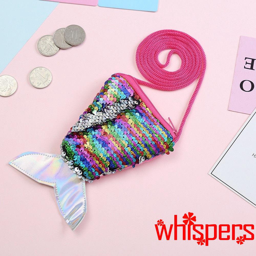 Hot Kids Fashion Mermaid Tail Shape Sequins Mini Zipper Purse