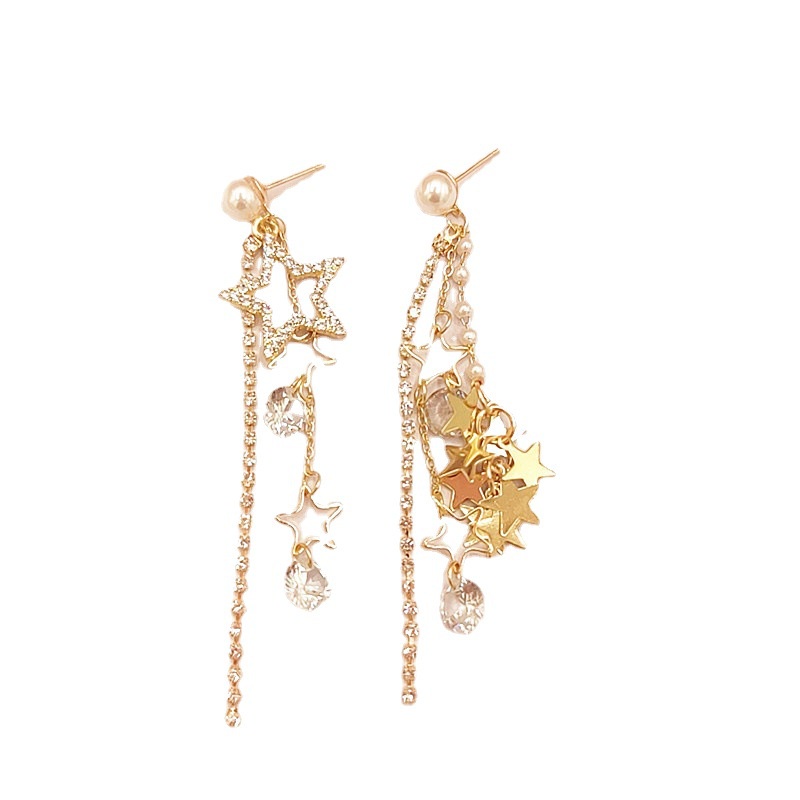 Khuyên Tai Tua Rua Dài Hình Ngôi Sao Năm Cánh Đính Ngọc Trai Sang Trọng Thời Trang Hàn Quốc