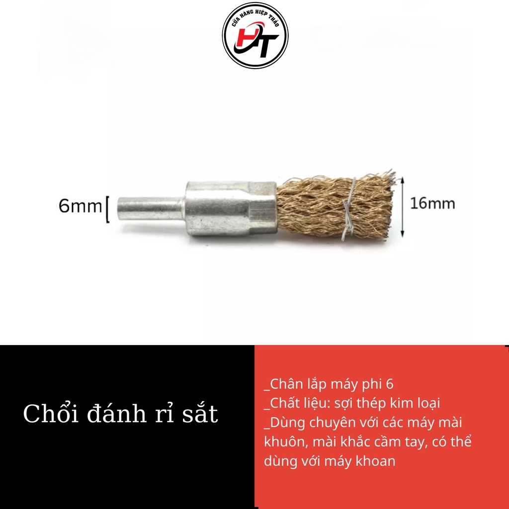 Chổi đánh rỉ sắt rỉ sét inox dạng bút chuôi 6mm lắp máy khoan CDR-BUT-6MM
