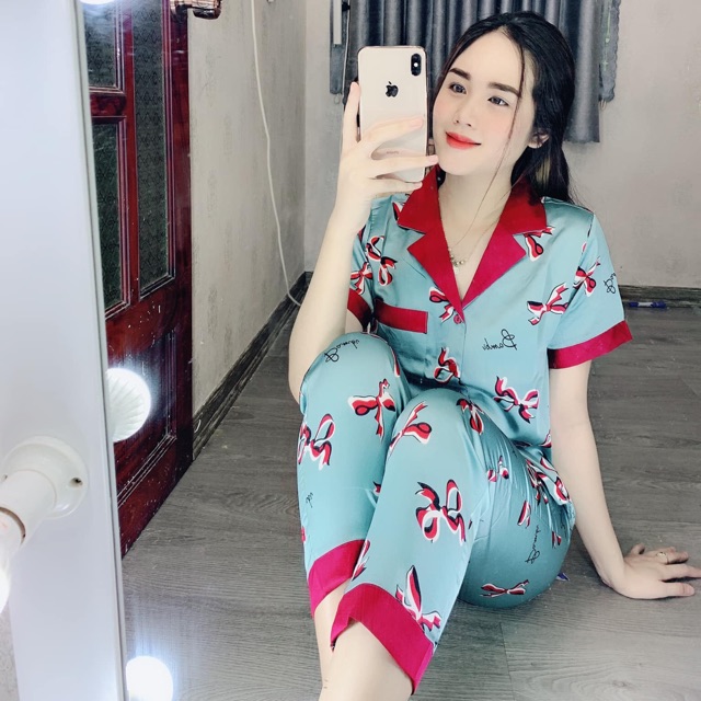 Đồ bộ lụa satin Flamingo (phối cổ)