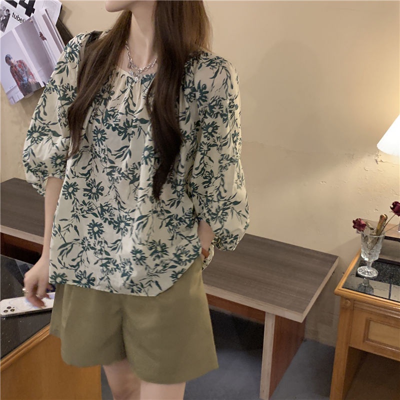 Bộ Đồ 156869Set Áo Sơ Mi Hoa Và Quần Short Phong Cách Retro