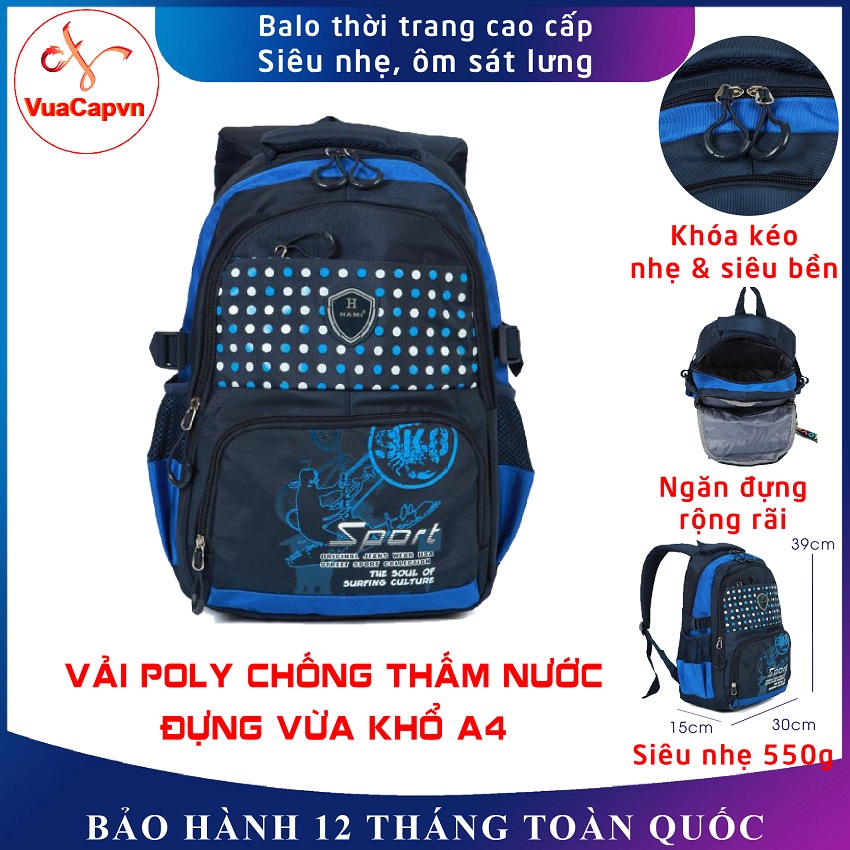 Balo thời trang đi học Hami 3030 Xanh, balo đi chơi siêu nhẹ, hàng chính hãng, bảo hành miễn phí 12 tháng