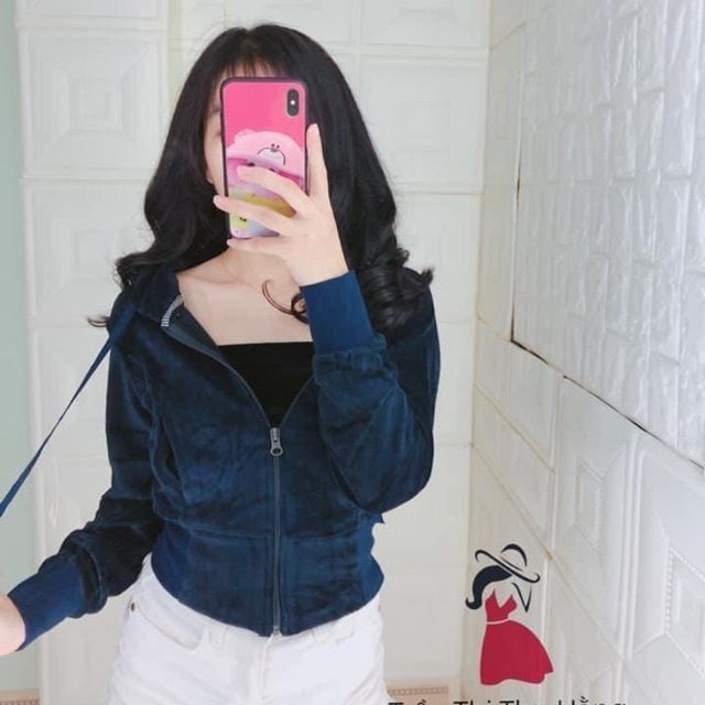 Áo khoác lửng nhung tôn dáng