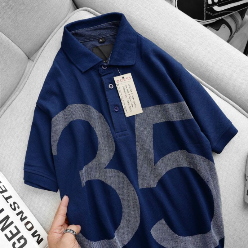 Áo thun nam ngắn tay polo có cổ vải thun cá sấu cotton 4 chiều in số