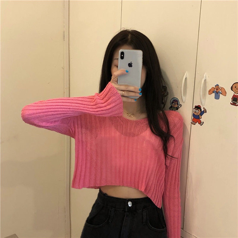 Jiashucheng Áo Len Tay Dài Cổ Chữ V Màu Sắc Kẹo Ngọt Phong Cách Hàn Quốc Dễ Phối Đồ Cho Nữ