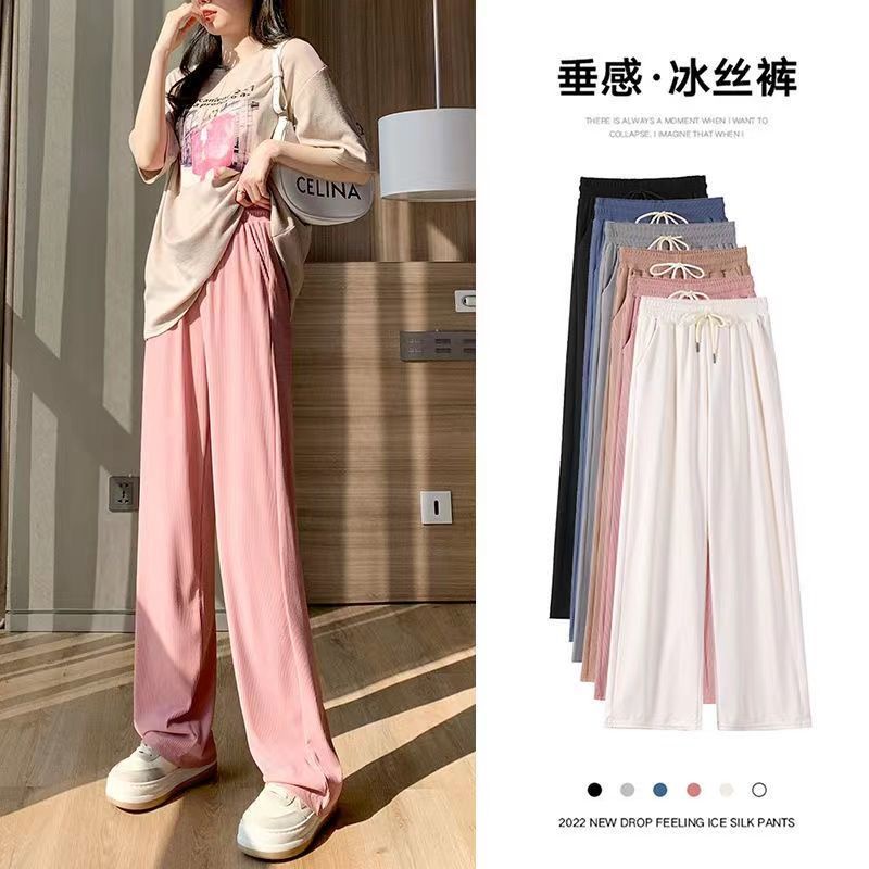 Quần Dài Ống Rộng Lưng Cao Vải Lụa Mát Mỏng Thời Trang Trẻ Trung Cho Nữ