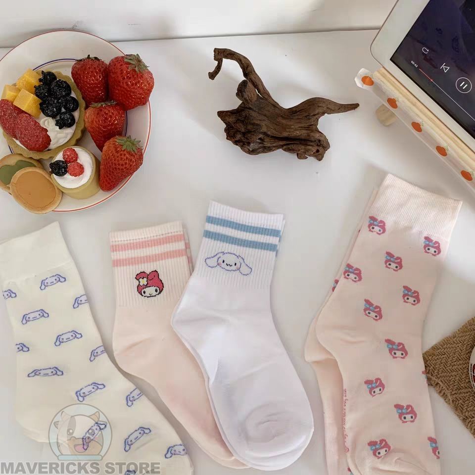 Vớ Cotton Mỏng Họa Tiết Hoạt Hình Melody/Chó cinnamon Kiểu Nhật Bản Dễ Thương Cho Nữ