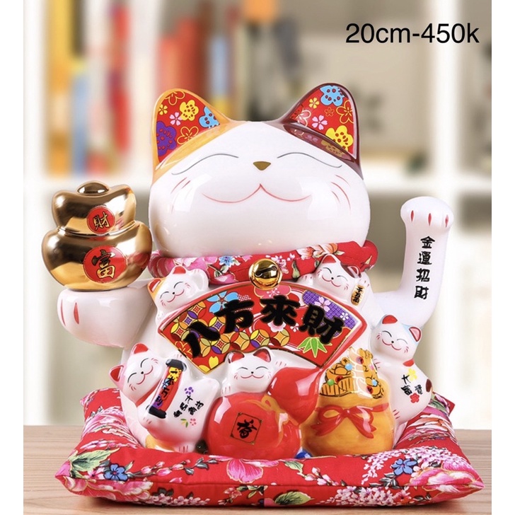 Mèo thần tài, mèo may mắn vẫy tay maneki neko thiên kim vạn lượng tài lộc gốm sứ phong thuỷ Bát tràng cao cấp