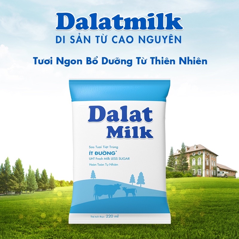 Thùng 48 bịch sữa tươi Đà Lạt Milk 220ml có đường-ít đường-không đường