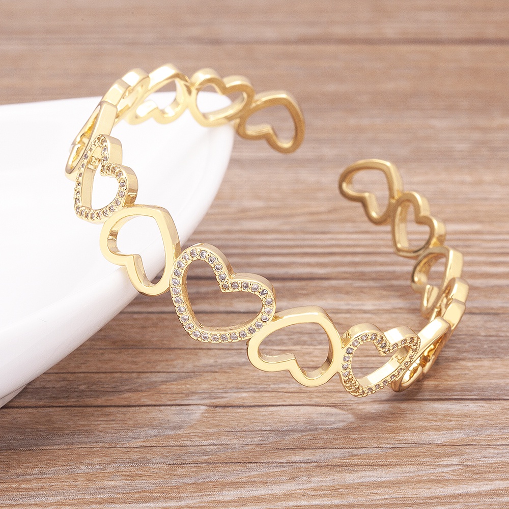Vòng Tay Hở Đính Đá Zircon Hình Trái Tim Thời Trang Mới Cho Cặp Đôi