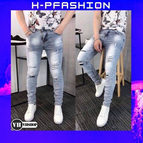 Quần Jean Nam Màu Xanh Rách 🔵 𝐅𝐑𝐄𝐄 𝐒𝐇𝐈𝐏 🔵 Quần Bò Nam Co Giãn Thời Trang Hpfashion - Qjnhp015