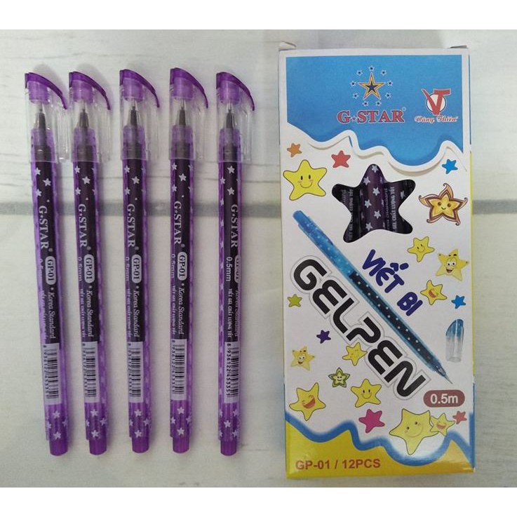 Hộp bút 12 cây-bút gel tím