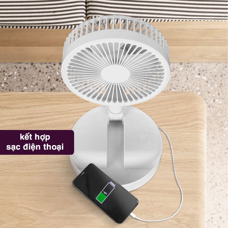 Quạt tích điện gấp gọn CAO CẤP - Quạt để bàn Foldable Fan - Xoay 180 độ, 4 chế độ gió cực mạnh