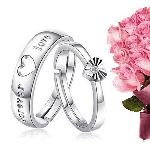 (Thanh Toán Tại Chỗ) Nhẫn Cặp Đôi Chất Liệu Zircon Hình Trái Tim Có Thể Điều Chỉnh Độ Rộng