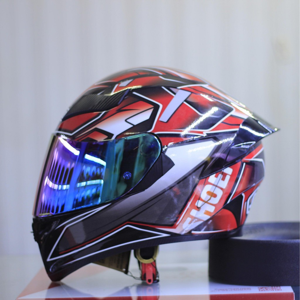 [FREESHIP] MŨ BẢO HIỂM FULLFACE ROC 1 KÍNH - ROYAL M138B LÊN TEM SHOEI ĐỎ